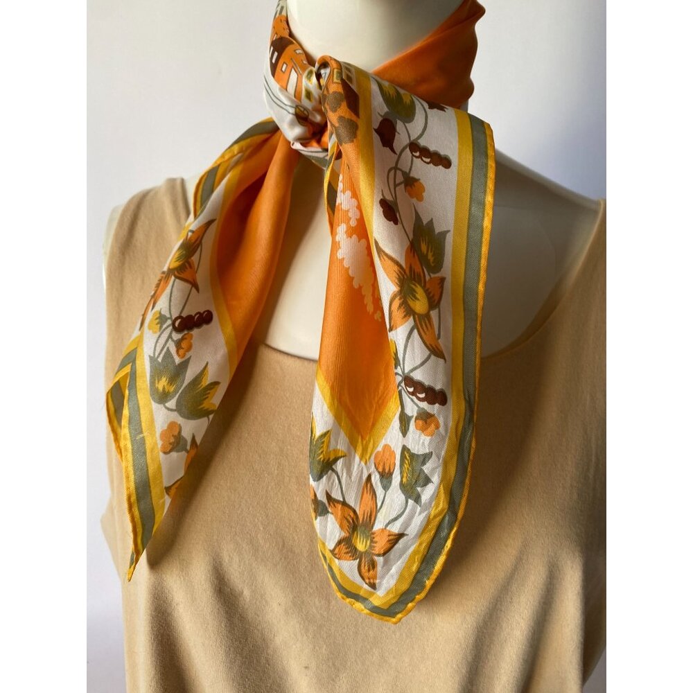 Vintage 60s Sally Gee Floral Print Silk & Rayon Scarf Made in Japan